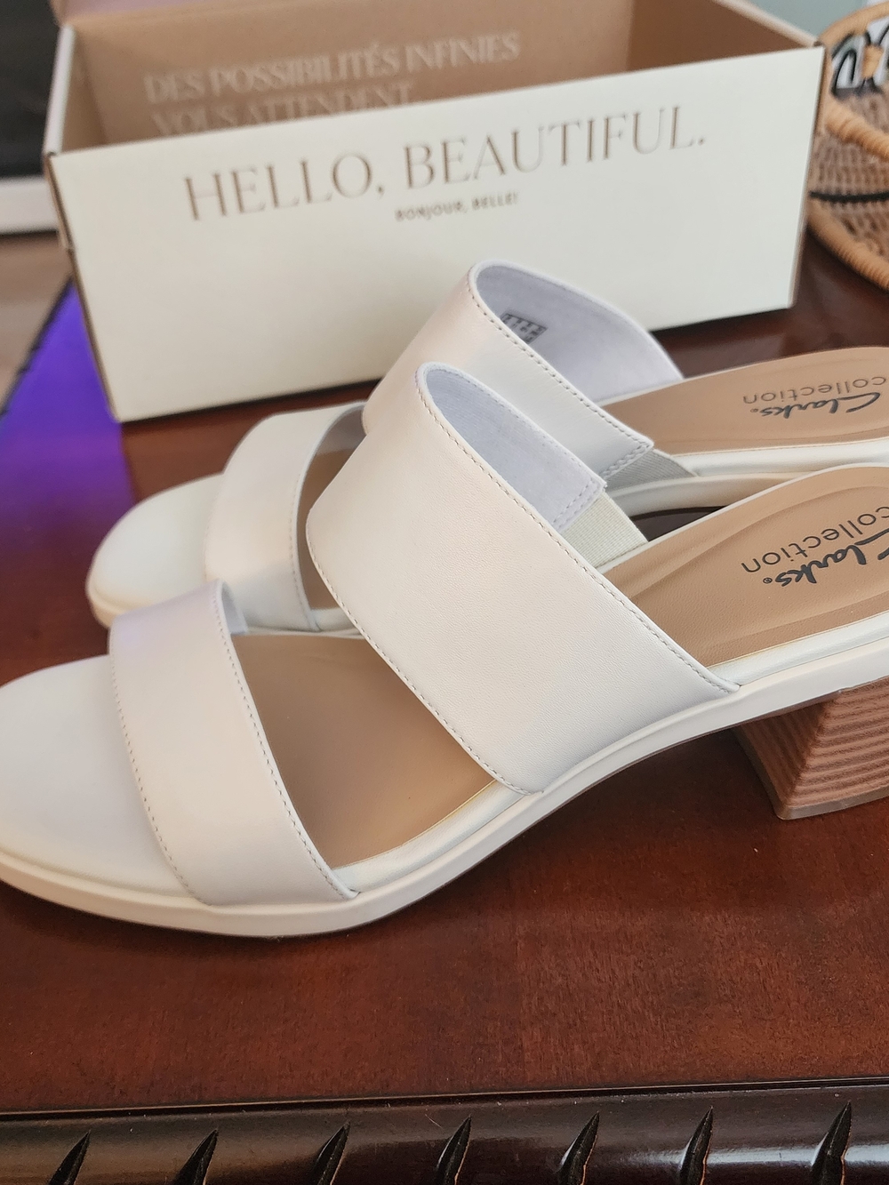 Clarks Collection Off White Slide Sandals